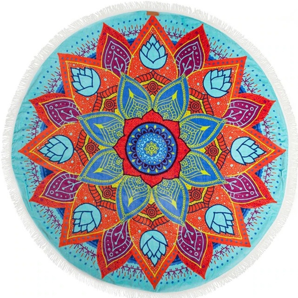 Pura Vida Beach Mandala Round Towel, boho beach towel, bohemian decor - Picture 2 of 6